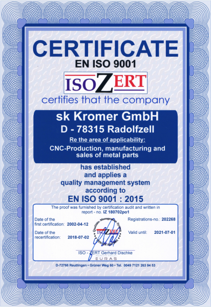 sk Kromer GmbH Zertifikat